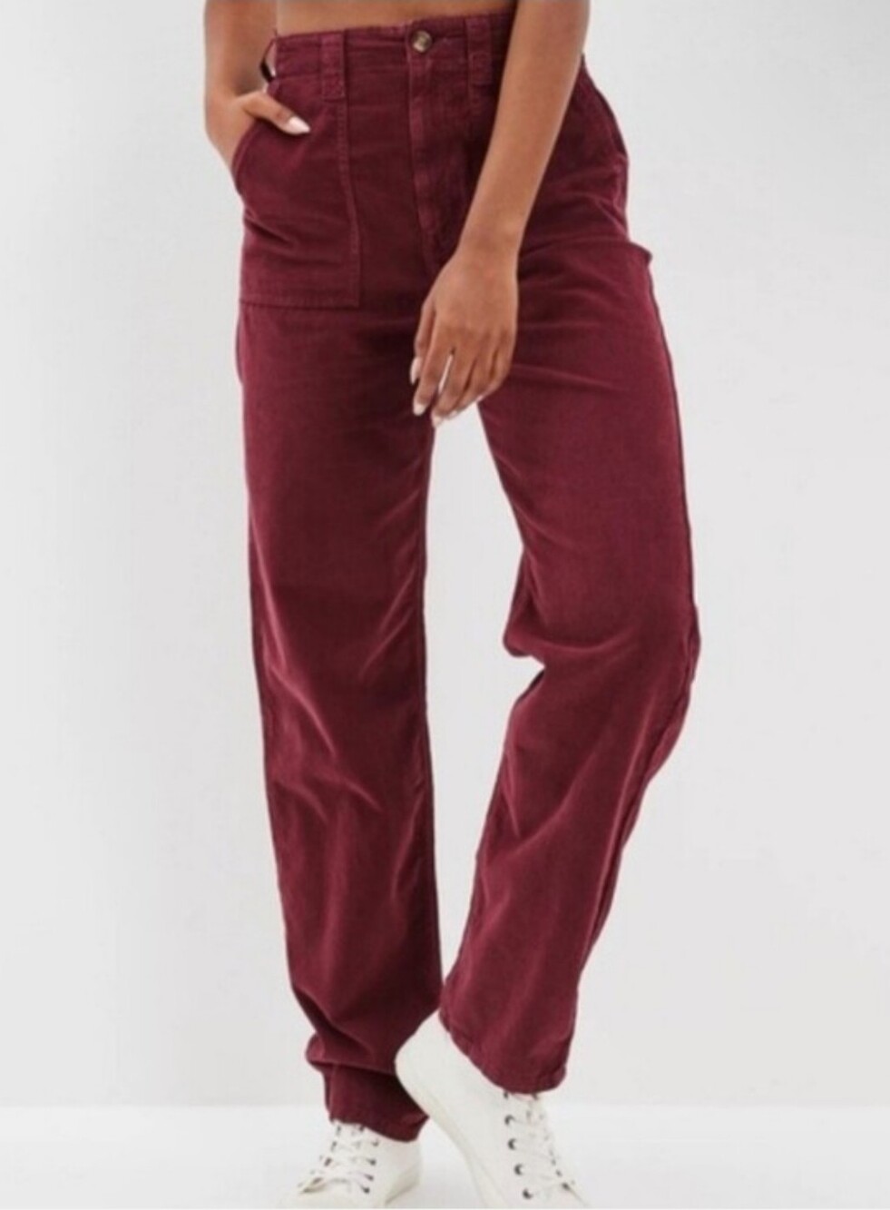 American Eagle Outfitters Burgundy Corduroy Baggy Mom Pants Size 6 Short